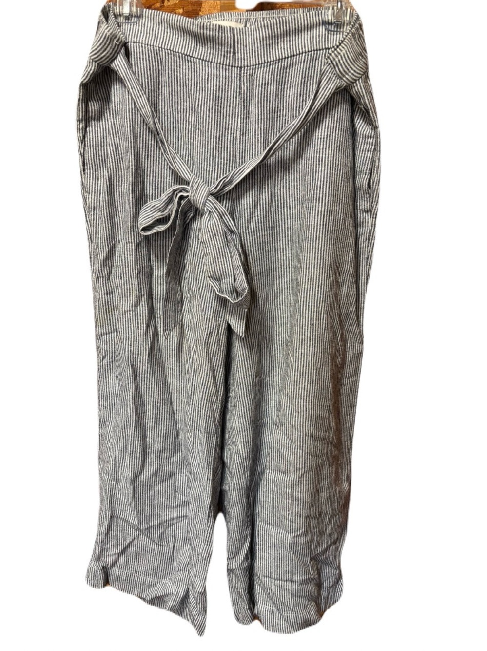 Loft Wide Leg Linen Pin Stripe Pants with Fabric Belt